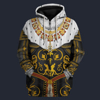 Modetrail France Henry IV Armour Fleece Zip Hoodie Costume, British Costume S-5XL US Size, Gift For Him