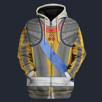 Modetrail France Louis XV in Armour Zip Hoodie Costume, British Costume S-5XL US Size, Gift For Him