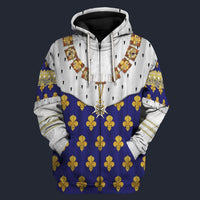 Modetrail France Louis XV in Coronation Robes Zip Hoodie Costume, British Costume S-5XL US Size, Gift For Him