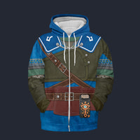 Modetrail Hylian Set Blue Champion_s Tunic Fleece Zip Hoodie Costume, The Legend of Zelda Costume S-5XL US Size, Gift For Him