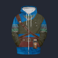 Modetrail Hylian Set Blue Fleece Zip Hoodie Costume, The Legend of Zelda Costume S-5XL US Size, Gift For Him