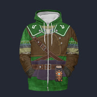 Modetrail Hylian Set Green Champion_s Tunic Fleece Zip Hoodie Costume, The Legend of Zelda Costume S-5XL US Size, Gift For Him