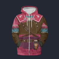 Modetrail Hylian Set Pink Champion_s Tunic Fleece Zip Hoodie Costume, The Legend of Zelda Costume S-5XL US Size, Gift For Him