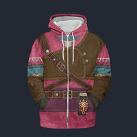 Modetrail Hylian Set Pink Fleece Zip Hoodie Costume, The Legend of Zelda Costume S-5XL US Size, Gift For Him
