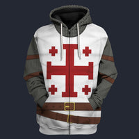 Modetrail Italia Knight of the Order of the Holy Sepulchre Zip Hoodie Costume, British Costume S-5XL US Size, Gift For Him