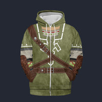 Modetrail Link Attire Hylian Shield Fleece Zip Hoodie Costume, The Legend of Zelda Costume S-5XL US Size, Gift For Him