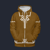 Modetrail Link Breath of the Wild Champion Tunic Brown Fleece Zip Hoodie Costume, The Legend of Zelda Costume S-5XL US Size, Gift For Him