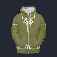 Modetrail Link Breath of the Wild Champion Tunic Green Fleece Zip Hoodie Costume, The Legend of Zelda Costume S-5XL US Size, Gift For Him