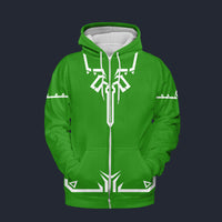 Modetrail Link Breath of the Wild Champion Tunic Green Ver 2 Fleece Zip Hoodie Costume, The Legend of Zelda Costume S-5XL US Size, Gift For Him