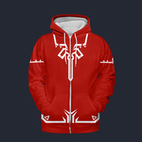 Modetrail Link Breath of the Wild Champion Tunic Red Fleece Zip Hoodie Costume, The Legend of Zelda Costume S-5XL US Size, Gift For Him