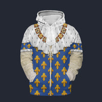 Modetrail France Louis XIV of France in Coronation Robes Zip Hoodie Costume, France Costume S-5XL US Size, Gift For Him