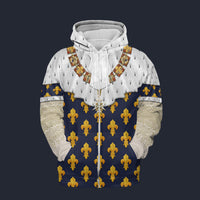 Modetrail France Louis XVIII of France in Coronation Robes Zip Hoodie Costume, France Costume S-5XL US Size, Gift For Him