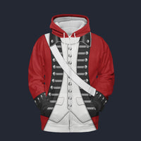 Modetrail Loyalist Soldier Redcoat American Revolutionary War Fleece Zip Hoodie Costume, American Costume S-5XL US Size, Gift For Him