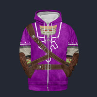 Modetrail Purple Link Attire Zelda Hylian Shield Fleece Zip Hoodie Costume, The Legend of Zelda Costume S-5XL US Size, Gift For Him