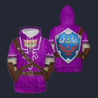 Modetrail Purple Link Attire Zelda Hylian Shield Hoodie Costume, The Legend of Zelda Costume S-5XL US Size, Gift For Him