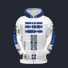 Star Wars R2 D2 Robot Fleece Zip Hoodie Costume, S-5XL US Size, Gift For Him
