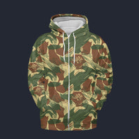 Modetrail Rhodesian Brushstroke Camo Fleece Zip Hoodie Costume, Military Costume S-5XL US Size, Gift For Him