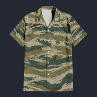 Modetrail Russian Tiger Stripe Kamysh Green CAMO Outfit Hawaiian Shirt And Shorts, Military Costume S-5XL US Size