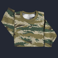 Modetrail Russian Tiger Stripe Kamysh Green Camo Sweater Costume, Military Costume S-5XL US Size, Gift For Him