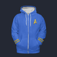 Modetrail Star Trek TOS Original Series Blue Fleece Zip Hoodie Costume, S-5XL US Size, Gift For Him