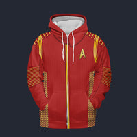 Modetrail Starfleet Red Uniform Captain Discovery Zip Hoodie Costume, Star Trek Costume S-5XL US Size, Gift For Him