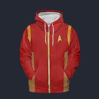 Modetrail Starfleet Red Uniform Command Division Discovery Fleece Zip Hoodie Costume, Star Trek Costume S-5XL US Size, Gift For Him