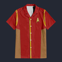 Modetrail Starfleet Red Uniform Command Division Discovery Hawaiian Shirt Costume, Star Trek Costume S-5XL US Size, Unisex Button Down Shirt