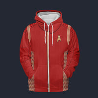 Modetrail Starfleet Red Uniform Operations Division Discovery Fleece Zip Hoodie Costume, Star Trek Costume S-5XL US Size, Gift For Him