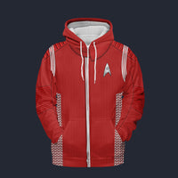 Modetrail Starfleet Red Uniform Science Division Discovery Fleece Zip Hoodie Costume, Star Trek Costume S-5XL US Size, Gift For Him