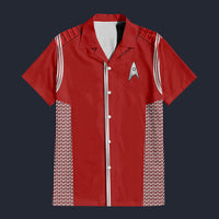 Modetrail Starfleet Red Uniform Science Division Discovery Hawaiian Shirt Costume, Star Trek Costume S-5XL US Size, Unisex Button Down Shirt