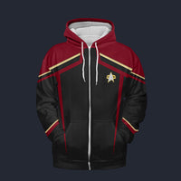 Modetrail Star Trek Starfleet Uniform Circa 2385 Flag Officer Fleece Zip Hoodie Costume, S-5XL US Size, Gift For Him