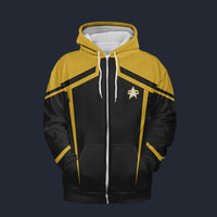 Modetrail Star Trek Starfleet Uniform Circa 2385 Command Yellow Fleece Zip Hoodie Costume, S-5XL US Size, Gift For Him