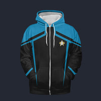 Modetrail Star Trek Starfleet Uniform Circa 2385 Science Blue Fleece Zip Hoodie Costume, S-5XL US Size, Gift For Him