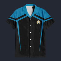 Modetrail Star Trek Starfleet Uniform Circa 2385 Science Blue Hawaiian Shirt Costume, S-5XL US Size, Unisex Button Down Shirt