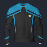 Modetrail Star Trek Starfleet Uniform Circa 2385 Science Blue Long Sleeves Costume, S-5XL US Size, Gift For Him