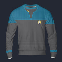 Modetrail Star Trek Starfleet Uniform Deep Space Nine Cadet Blue Long Sleeves Costume, S-5XL US Size, Gift For Him