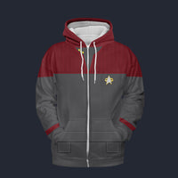 Modetrail Star Trek Starfleet Uniform Deep Space Nine Cadet Red Fleece Zip Hoodie Costume, S-5XL US Size, Gift For Him