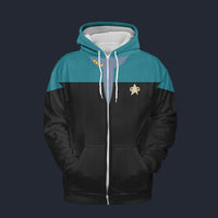 Modetrail Star Trek Starfleet Uniform Deep Space Nine Teal Blue Fleece Zip Hoodie Costume, S-5XL US Size, Gift For Him