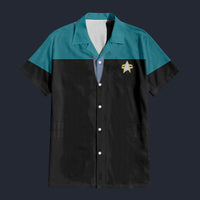 Modetrail Star Trek Starfleet Uniform Deep Space Nine Teal Blue Hawaiian Shirt Costume, S-5XL US Size, Unisex Button Down Shirt