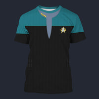 Modetrail Star Trek Starfleet Uniform Deep Space Nine Teal Blue Tracksuit Costume Hoodie Sweatshirt T-Shirt Sweatpants, S-5XL US Size