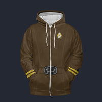 Modetrail Star Trek Starfleet Uniform Mid 2270s Dark Brown Fleece Zip Hoodie Costume, S-5XL US Size, Gift For Him