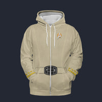 Modetrail Star Trek Starfleet Uniform Mid 2270s Light Brown Fleece Zip Hoodie Costume, S-5XL US Size, Gift For Him
