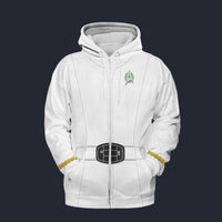Modetrail Star Trek Starfleet Uniform Mid 2270s White Fleece Zip Hoodie Costume, S-5XL US Size, Gift For Him