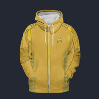 Modetrail Starfleet Yellow Uniform Command Division Discovery Fleece Zip Hoodie Costume, Star Trek Costume S-5XL US Size, Gift For Him