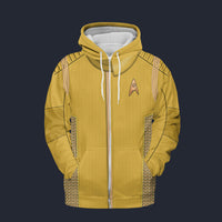 Modetrail Starfleet Yellow Uniform Operations Division Discovery Fleece Zip Hoodie Costume, Star Trek Costume S-5XL US Size, Gift For Him