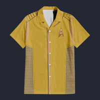 Modetrail Starfleet Yellow Uniform Operations Division Discovery Hawaiian Shirt Costume, Star Trek Costume S-5XL US Size, Unisex Button Down Shirt
