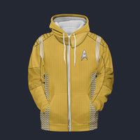 Modetrail Starfleet Yellow Uniform Science Division Discovery Zip Hoodie Costume, Star Trek Costume S-5XL US Size, Gift For Him