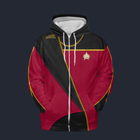 Modetrail Star Trek TNG Admiral Uniform Analysis Fleece Zip Hoodie Costume, S-5XL US Size, Gift For Him