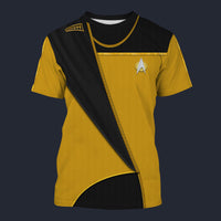 Modetrail Star Trek TNG Command Uniform Yellow T-shirt Costume, S-5XL US Size, Gift For Him