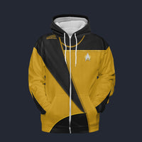 Modetrail Star Trek TNG Command Uniform Yellow Zip Hoodie Costume, S-5XL US Size, Gift For Him